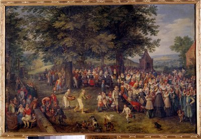 Düğün ziyafet Sahne bir köyde düğün yemeği. Jan Brueghel (veya Bruegel veya Brueghel veya Brueghel) tarafından yapılan resim, eski Bruegel de Velours (1568-1625) olarak bilinir, 17. yüzyıl Madrid, Musee du Prado by Jan the Elder Brueghel