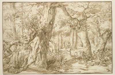 Ressamlı Orman İç Mekanı, c.1664 (antika serilmiş kağıt üzerine kahverengi mürekkep) by Jan the Elder Lievens