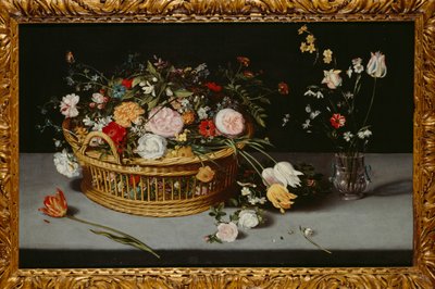 Sepet ve çiçek vazosu ile natürmort (tuval üzerine yağlı boya) by Jan the Younger Brueghel