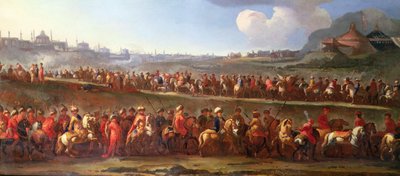 İstanbul dışında bir Türk Kervanı (tuval üzerine yağlı boya) by Jan van (attr. to) Huchtenburgh