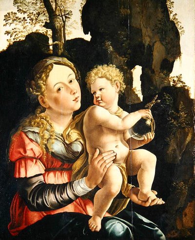 Madonna ve Çocuk (panelde yağ) by Jan van (studio of) Scorel