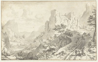 Bir Yolda Gezginlerle Dağ Manzarası by Jan van Aken