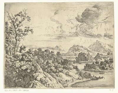 Sırtında takım elbise olan bir adamla nehir manzarası Ren manzaraları (dizi başlığı) by Jan van Aken