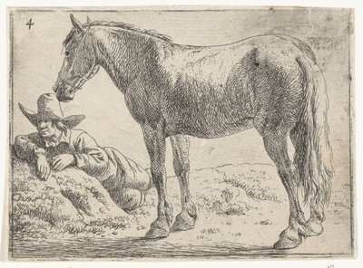 Dinlenme binicisi ile ayakta at Atlı manzaralar (dizi başlığı) by Jan van Aken