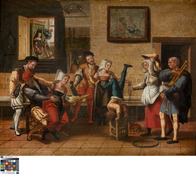 Pub sahnesi (ahşap üzerine yağlı boya) by Jan van Amstel