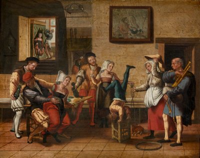 Pub sahnesi (ahşap üzerine yağlı boya) by Jan van Amstel
