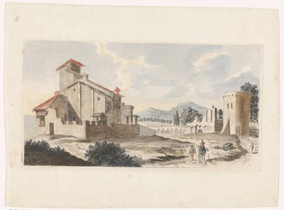 Bir katır üzerinde bir adamla İtalyan manzara by Jan van Call (I) (attributed to)