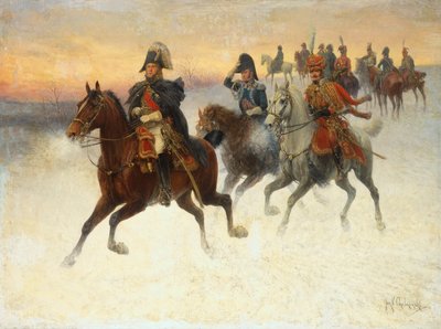 Rus seferi sırasında Mareşal Ney ve Napolyon ve Askerleri (tuval üzerine yağlı boya) by Jan van Chelminski
