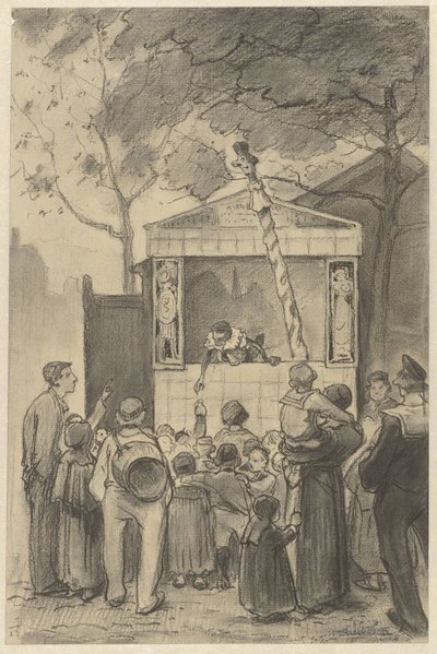 Bir kukla gösterisinin önünde seyirciler by Jan van Essen (possibly)
