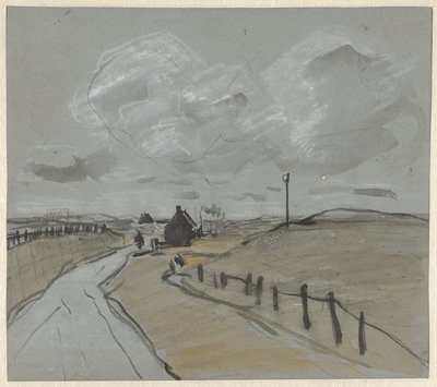 Yüksek kenarları ve çitleri olan bir yol boyunca görüntüleyin by Jan van Essen