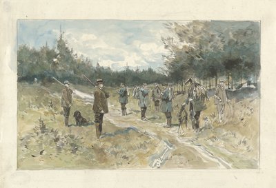 Leusderhei'deki avdan sonra bir grup avcıyla manzara by Jan van Essen