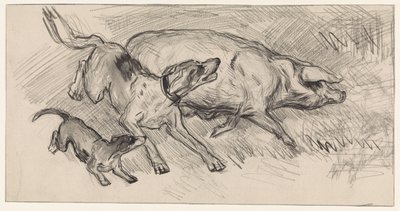 Bir domuzu kovalayan iki köpek by Jan van Essen