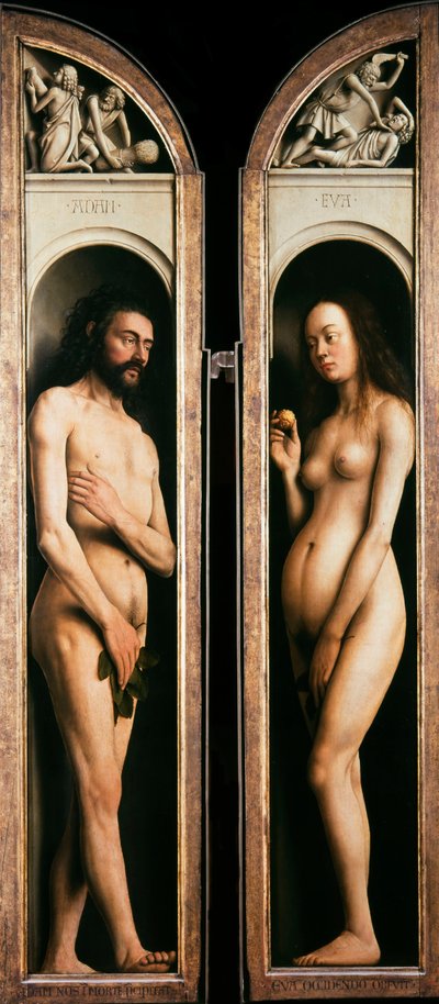 Ghent Altarpiece. Mistik Kuzuya Tapınma: Adem ve Havva, 1432. by Jan van Eyck
