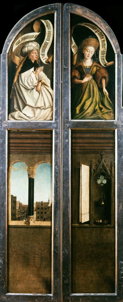 Ghent Altarpiece. Mistik Kuzuya Tapınma: Manzaralı Kemerli Pencere..., 1432. by Jan van Eyck