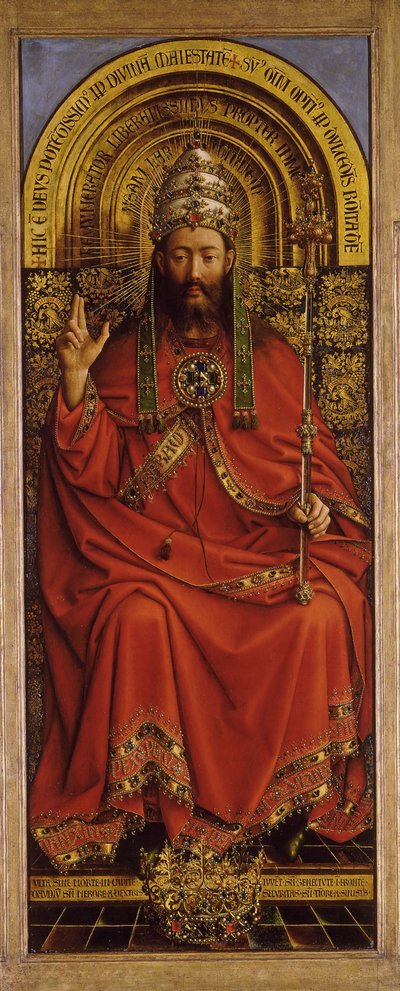 Ghent Altarpiece. Mistik Kuzuya Tapınma: Her Şeye Gücü Yeten Tanrı, 1432. by Jan van Eyck