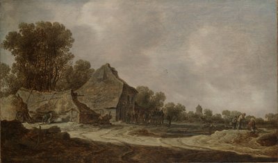 Thatched Kulübeler ile Kumlu Bir Yol by Jan van Goyen