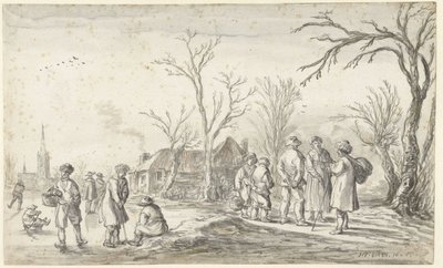 Kışın bir köyde rakamlar by Jan van Goyen