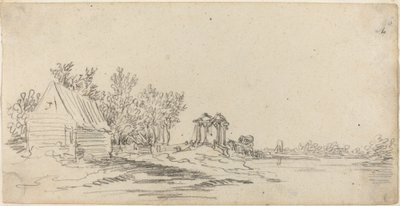 Uzak Köprülü Nehir Manzarası by Jan van Goyen
