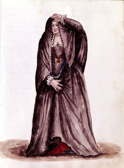 18. yüzyılda Venedikli bir fahişe. Jan van Grevenbroeck (veya Giovanni Grevembroch (Grevenbroch) (1731-1807) tarafından yazılan “Veniyalıların Gümrükleri” adlı el yazmasından suluboya çizimi ve mürekkep by Jan van Grevenbroeck
