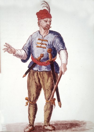 18. yüzyılda bir galeri. Jan van Grevenbroeck (veya Giovanni Grevembroch (Grevenbroch) (1731-1807) tarafından yazılan “Veniyalıların Gümrükleri” adlı el yazmasından suluboya çizimi ve mürekkep by Jan van Grevenbroeck