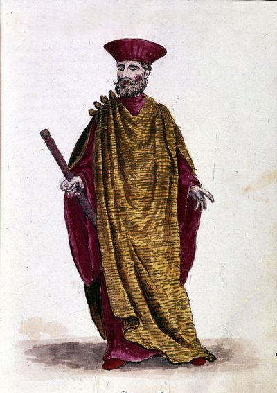 Deniz Kaptanı: Venedik Cumhuriyeti Askeri Donanması Subayı. Jan van Grevenbroeck (veya Giovanni Grevembroch (Grevenbroch) (1731-1807) tarafından yazılan “Veniyalıların Gümrükleri” adlı el yazmasından suluboya çizimi ve mürekkep by Jan van Grevenbroeck