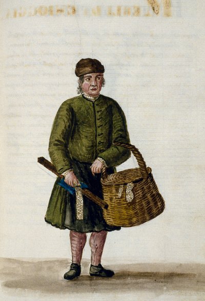 Chioggian dantel satıcısı, Venedik kıyafetlerinin el yazmasından örnek, Cilt IV, c 68, Jan Grevenbroeck (1731-1807), suluboya, İtalya by Jan van Grevenbroeck