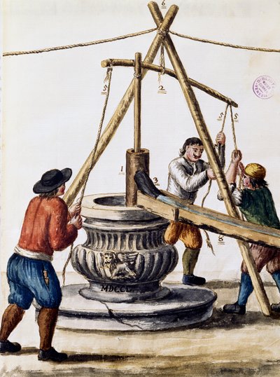 Kuyu kazma, Resimli Venedik kostümleri kitabından çizim, Jan Grevenbroeck (1731-1807), suluboya, İtalya by Jan van Grevenbroeck