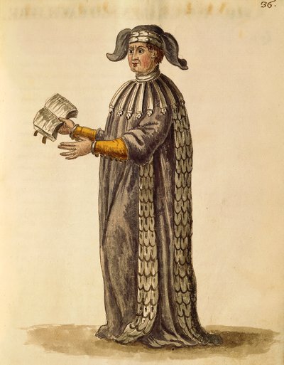 Doktor cübbesi, Jan van Grevenbroeck veya Giovanni Grevembroch (1731-1807), Gli Abiti de Veneziani, resimli kostüm kitabından, suluboya by Jan van Grevenbroeck