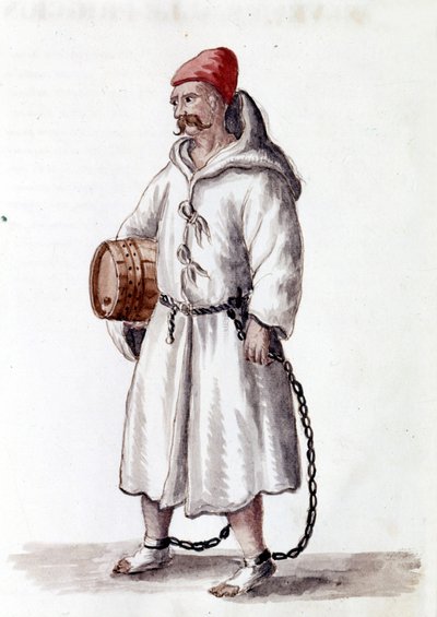 17-18. yüzyıldan Galerian. Jan van Grevenbroek (veya Giovanni Grevenbroich (Grevenbroich) (1731-1807) tarafından yazılan "Veniyalıların Gümrükleri" adlı el yazmasından suluboya çizimi ve mürekkep by Jan van Grevenbroeck