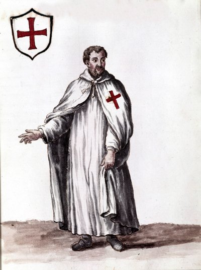 Tapınak Şövalyeleri Şövalyesi. Jan van Grevenbroeck (veya Giovanni Grevembroch (Grevenbroch) (1731-1807) tarafından yazılan “Veniyalıların Gümrükleri” adlı el yazmasından suluboya çizimi ve mürekkep by Jan van Grevenbroeck