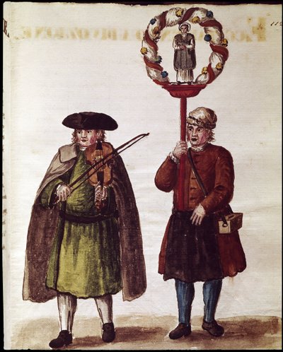 Bir azizin kanonlaşmasının dini kutlaması (bir azizin kanonlaşmasının dini kutlaması) Jan van Grevenbroeck (veya Giovanni Grevembroch (Grevenbroch) (1731-180) tarafından yazılan “Venüslerin Gümrükleri” el yazmasından suluboya çizim ve mürekkep by Jan van Grevenbroeck