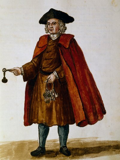 Tiyatro gösterileri için özel kutuların anahtarları satıcıları, sulu boya, Giovanni Grevembroch, İtalya by Jan van Grevenbroeck