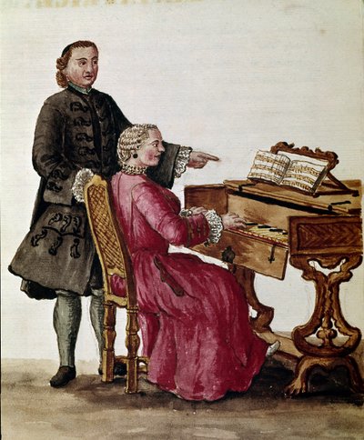 Şarkıcı (Piyano çalan opera sanatçısı) Suluboya çizimi ve mürekkebi Jan van Grevenbroek