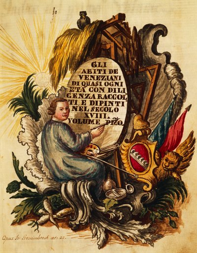 Giovanni Grevembroch tarafından 18. yüzyıl için özenle toplanmış ve boyanmış her yaş için Venedik elbisesi, başlık sayfası by Jan van Grevenbroeck