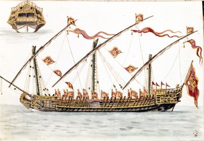 Venedik galesi. Jan van Grevenbroeck (veya Giovanni Grevembroch (Grevenbroch) (1731-1807) tarafından yazılan “Veniyalıların Gümrükleri” adlı el yazmasından suluboya çizimi ve mürekkep by Jan van Grevenbroeck