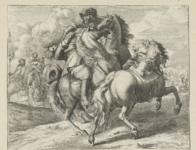 Asker at sırtında vuruldu Süvari Sahneleri (dizi başlığı) by Jan van Huchtenburg (possibly copy after)