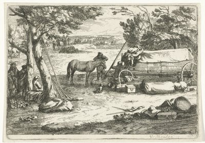 Araba ve rakamlarla manzara by Jan van Huchtenburg