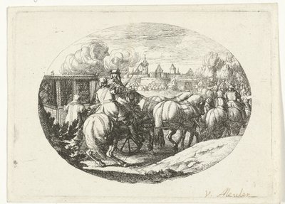 Ordu ve arabalar şehre hareket Fransa Kralı Louis XIV