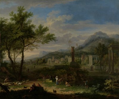 Balıkçılar ile Arkadya Manzarası by Jan van Huysum