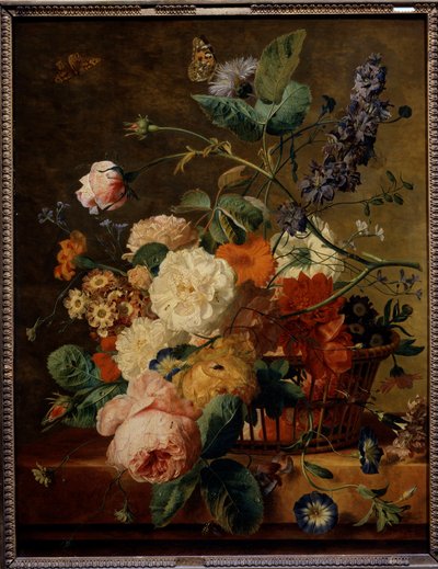 Kelebekler ile çiçek sepeti. Jan Van Huysum (1682-1749) Ec. Bekle. by Jan van Huysum
