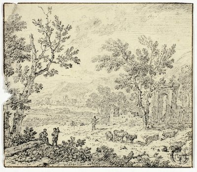 Keçi, keçi çobanı ve harabelerle dolu manzara by Jan van Huysum