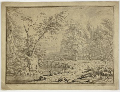 Nehir kenarındaki çobanlarla ve at sırtında adamla manzara by Jan van Huysum