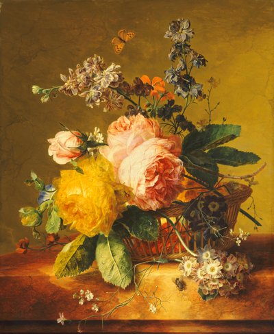 Mermer Kenarda Sepette Güller ve Diğer Çiçekler, c.1742 by Jan van Huysum
