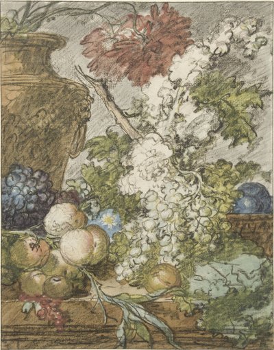 Meyve ve Çiçeklerden Bir Natürmort Çizimi Bir Meyve ve Çiçek Parçası için Eskiz by Jan van Huysum