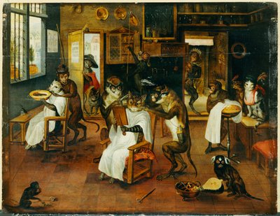 Bir Singerie: Kedilere Hizmet Veren Maymun Berberleri by Jan van Kessel