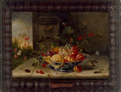 Porselen Kase, Meyve ve Böcekler ile Dekoratif Natürmort Kompozisyon, 17. yüzyıl ortası by Jan van Kessel