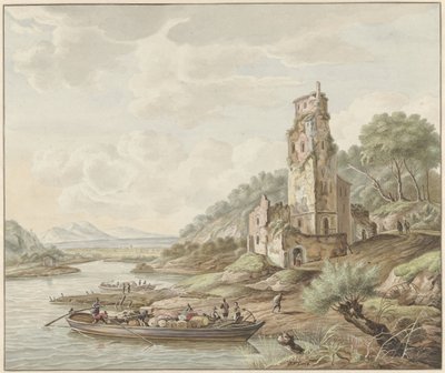 Bir kalede mal olan bir mavna ile manzara by Jan van Lockhorst