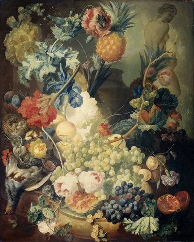 Çiçekler, Meyveler ve Kuşlarla Natürmort by Jan van Os