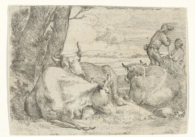 Üç inek ve iki çoban by Jan van Ossenbeeck