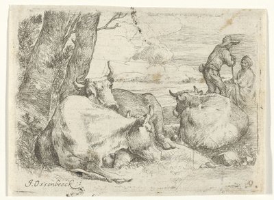 Üç inek ve iki çoban by Jan van Ossenbeeck